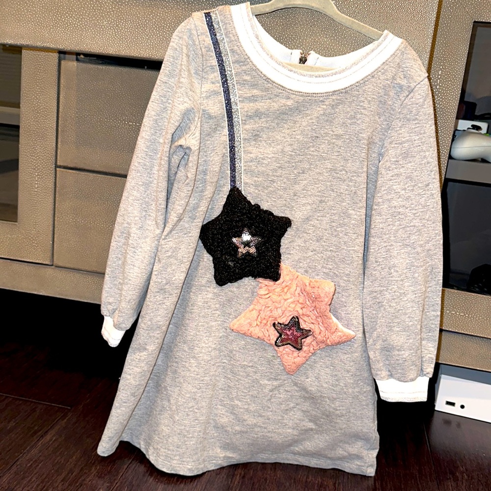BABY SARA GRAY PURSE DRESS WITH BACK ZIPPER DETAIL AND STAR POCKET